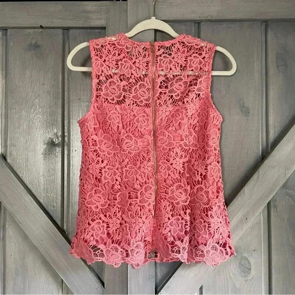 Nanette Lepore Rosetta Top pink in crochet lace coral sleeveless summer Small - Picture 3 of 5